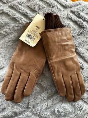 a new day Brown Leather Gloves with Knit Cuff